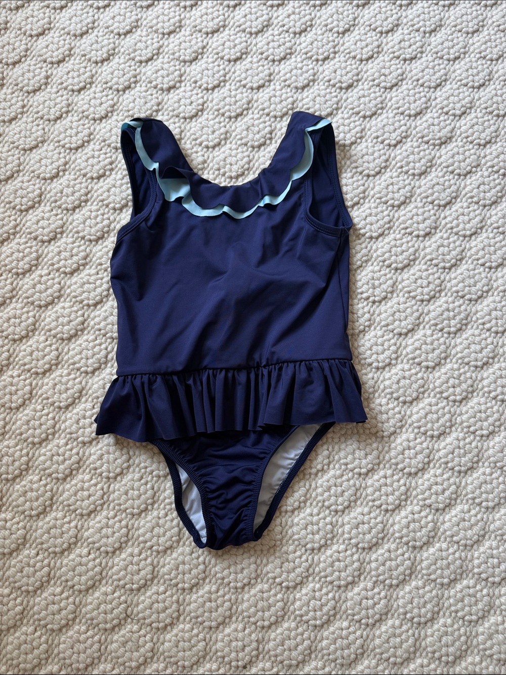 Bella Bliss Navy One-Piece Swimsuit with Light Blue Scallop Trim